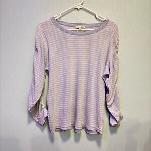 ⭐️ 3/$21 ⭐️Jane and Delancey Blue Stripe Relaxed Long Ruched Sleeve Top Size M